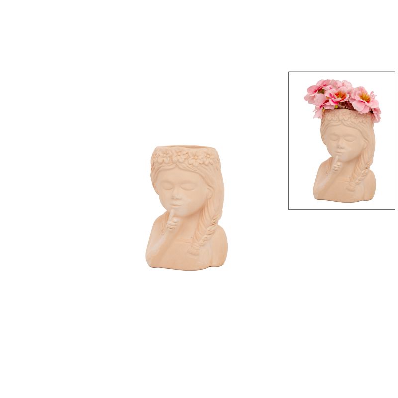 CACHE POT MENINA C/TRANÇA 9X7X14CM