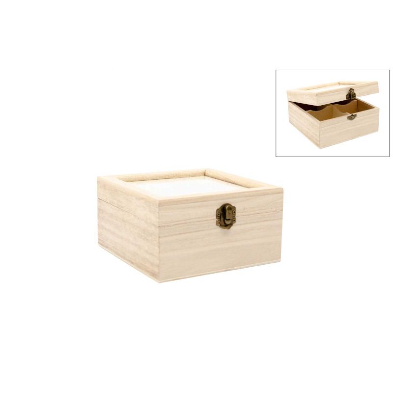 CAIXA CHA 4DIV. 16.5X16.5X9CM C/VIDRO