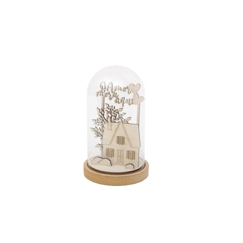 BASE C/CAMPANULA C/ CENARIO "O AMOR MORA AQUI" 11.5X19X1.6CM