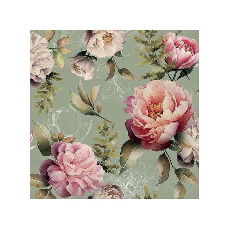 Guardanapo PEONIES COMPOSITION GREEN 30x30cm