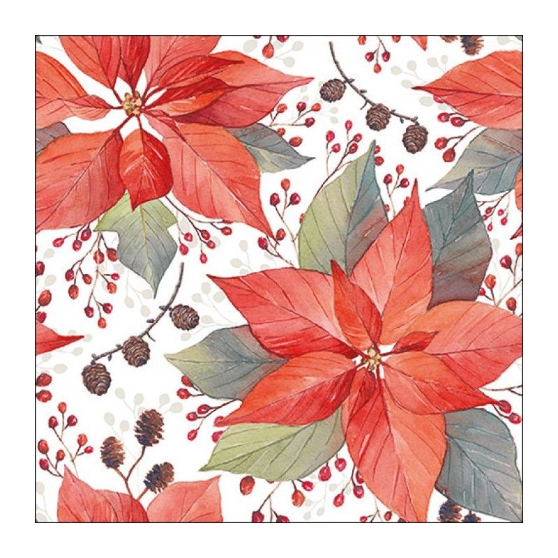 Guardanapo POINSETTIA AND BERRIES 30x30cm