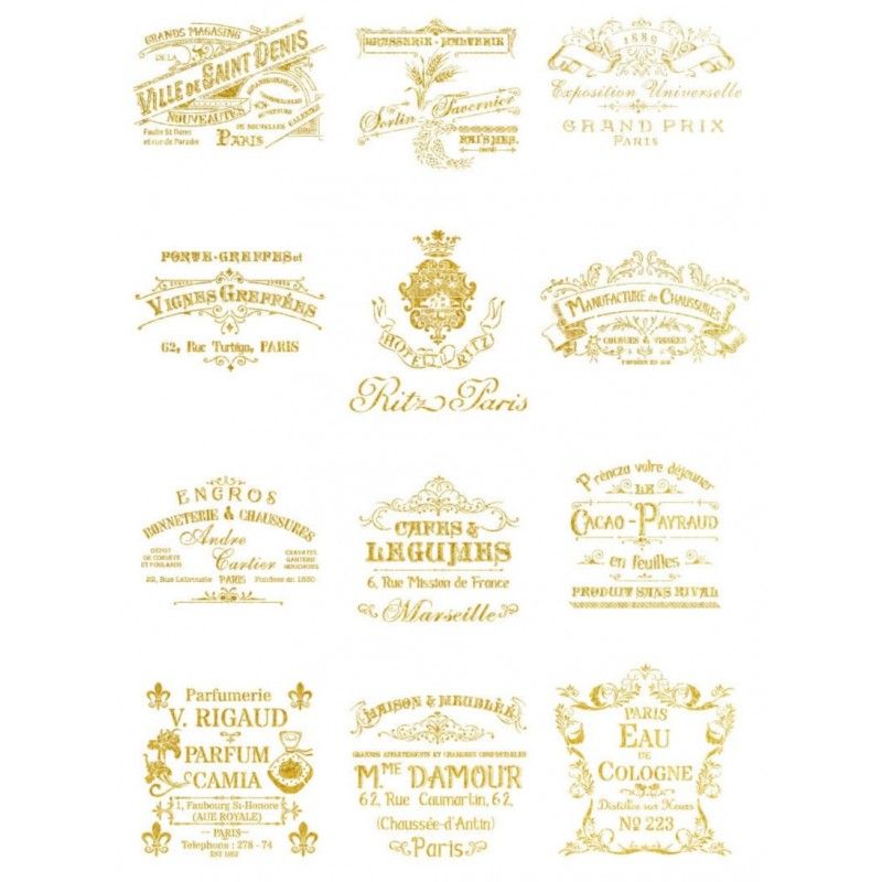 Papel de Arroz Fondo ORO SELLOS VINTAGE 30x41cm