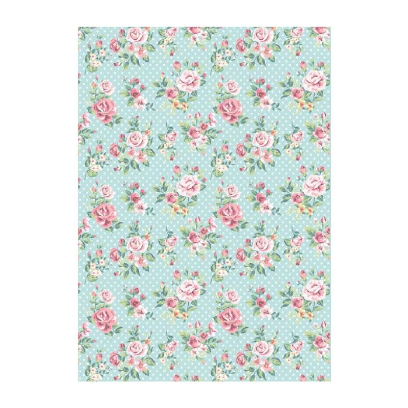 Papel de Arroz ROSAS EN FONDO AZUL 30x41cm