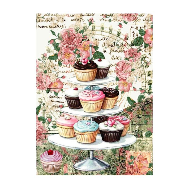 Papel de Arroz CUP CAKES & ROSAS 30x41cm