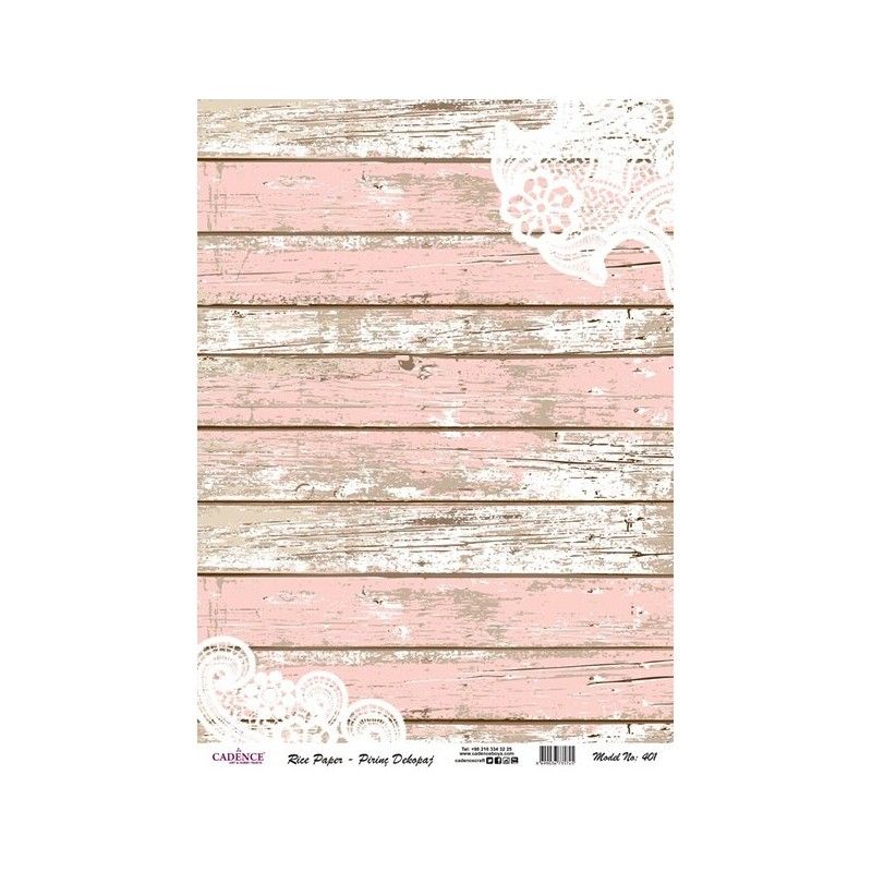 Papel de Arroz MADERA ROSA ENCAJE 30x41cm
