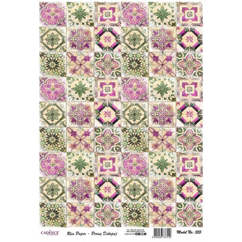 Papel de Arroz MINI BALDOSAS VERDES ROSAS 30x41cm