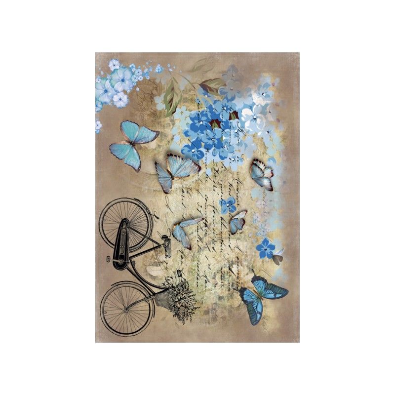 Papel de Arroz MARIPOSAS AZULES Y BICI 30x41cm