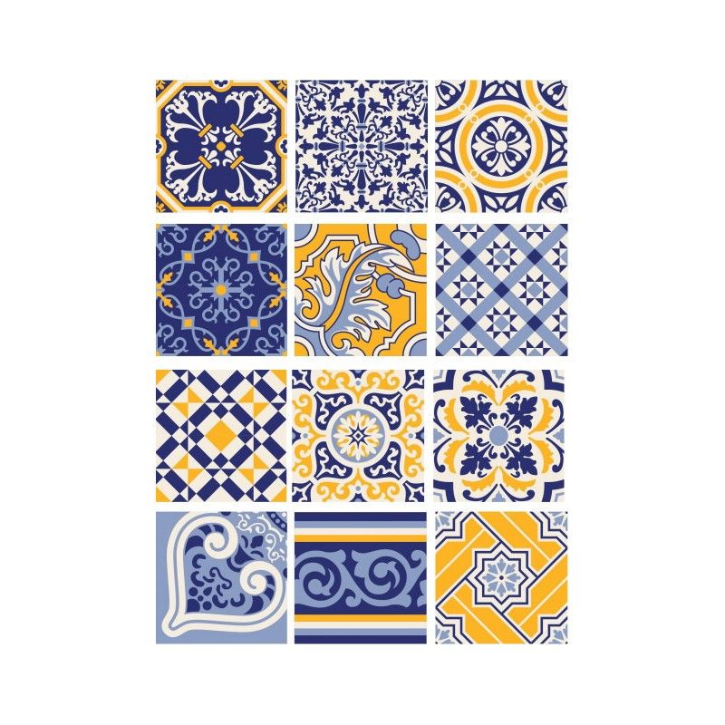 Papel de Arroz TILES BALDOSAS AZUL- AMARILLO 30x41cm