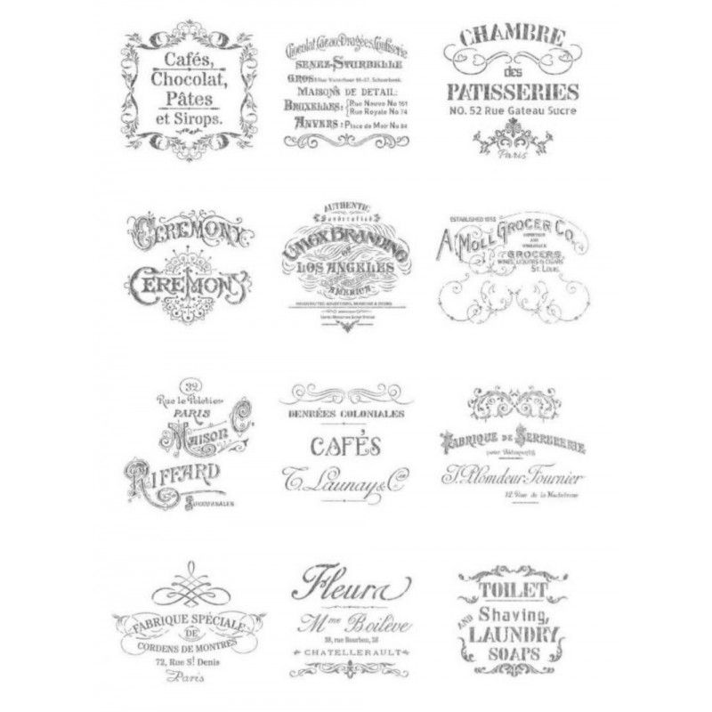 Papel de Arroz Fondo PLATA SELLOS VINTAGE 30x41cm