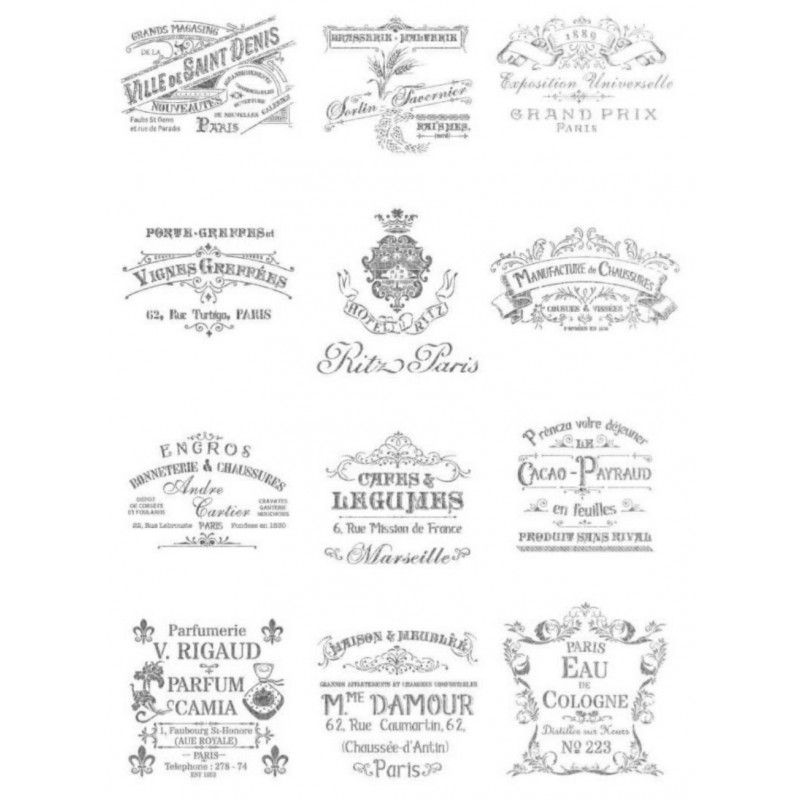 Papel de Arroz Fondo PLATA SELLOS VINTAGE 30x41cm