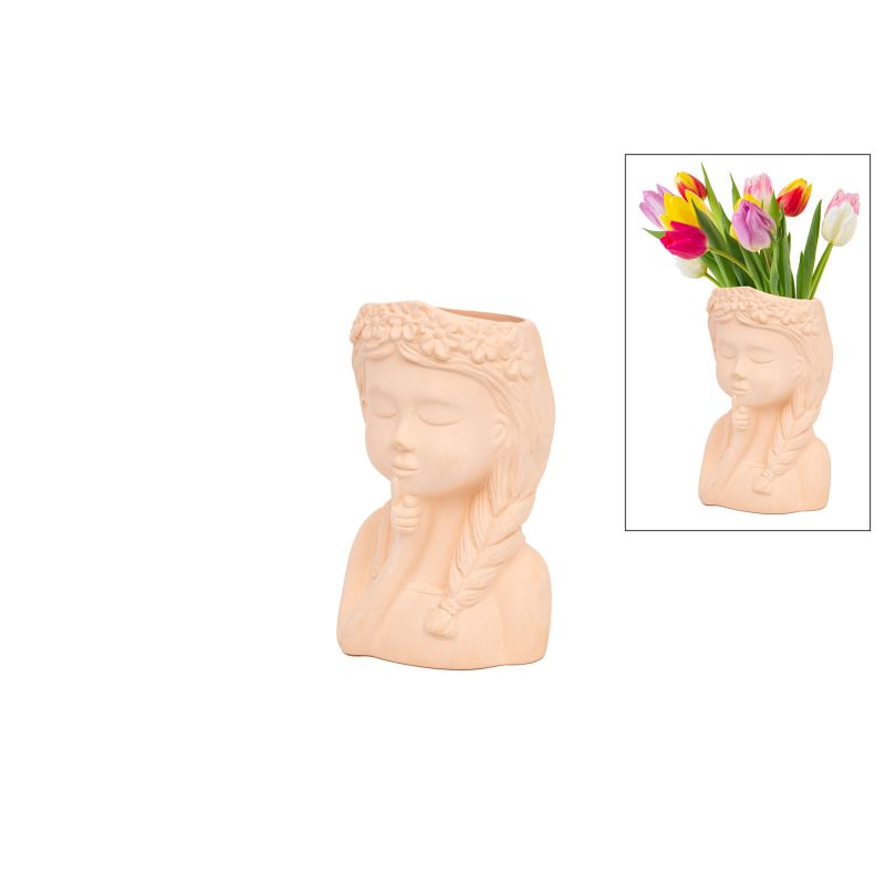 CACHE POT MENINA C/TRANÇA 11X19.5CM