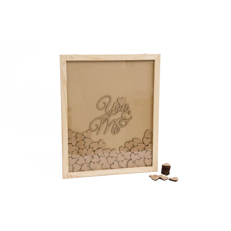 QUADRO 45X55X1.8CM C/VIDRO + YOU&ME + 100 CORAÇÕES 4X4CM