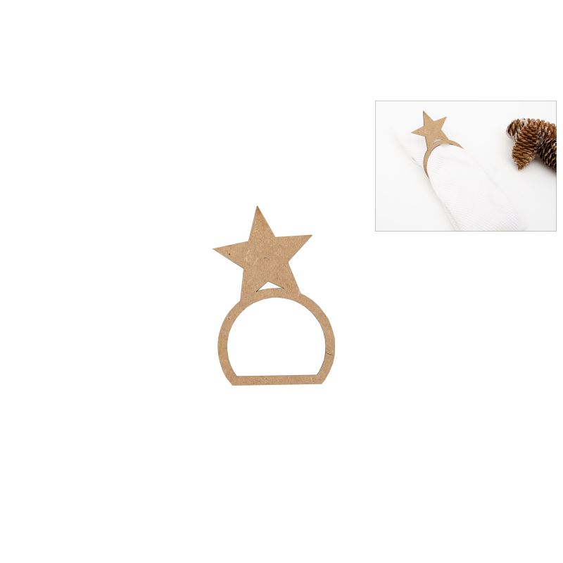 SET 12 ARGOLAS GUARDANAPO COM ESTRELA 6.2X9.2X0.3CM MDF