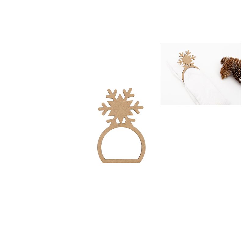 SET 12 ARGOLAS GUARDANAPO COM FLOCO DE NEVE 6X9.3X0.3CM MDF