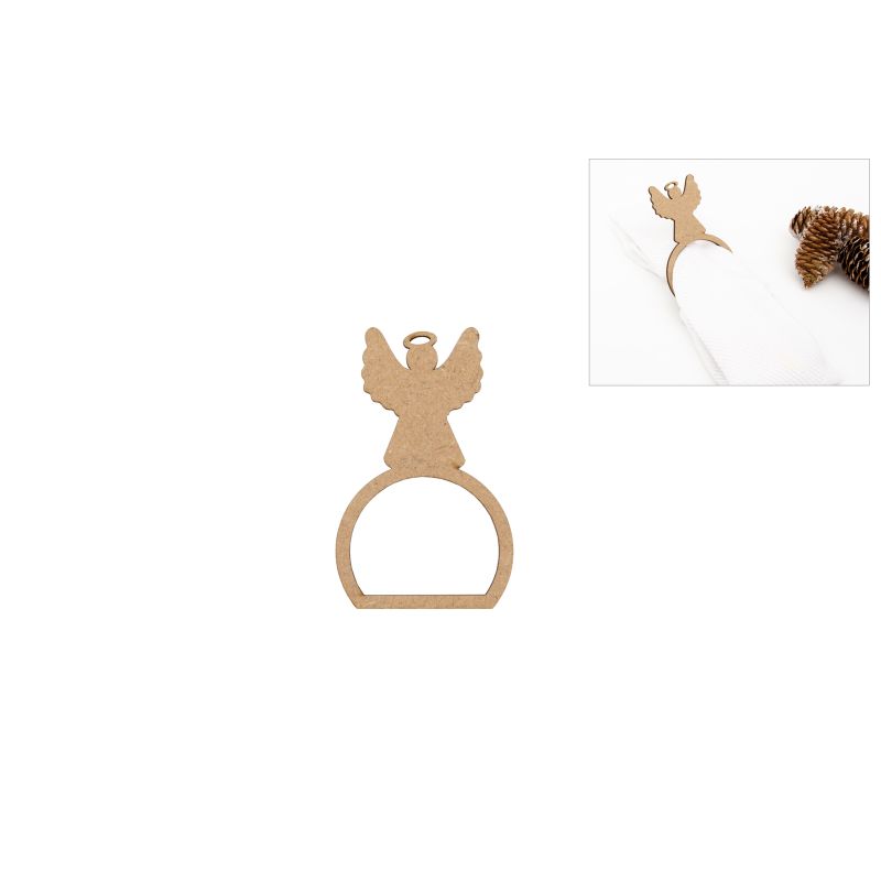 SET 12 ARGOLAS GUARDANAPO COM ANJO 6X9.5X0.3CM MDF