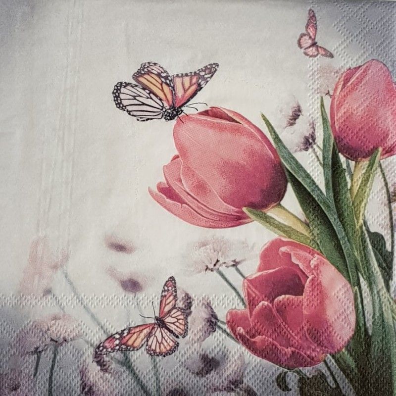 Guardanapo Butterfly & Tulips 30x30cm