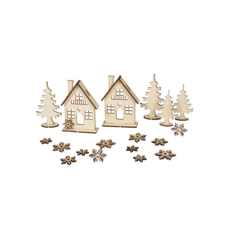 KIT CASAS DE MADEIRA 12cm altura RAYHER