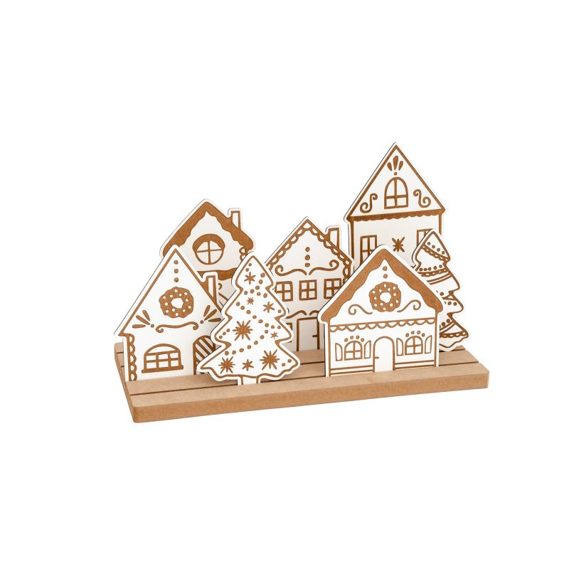 SET 7 CASAS E ÁRVORES C/BASE 35X15X13.5-21X0.3CM MDF BRANCO