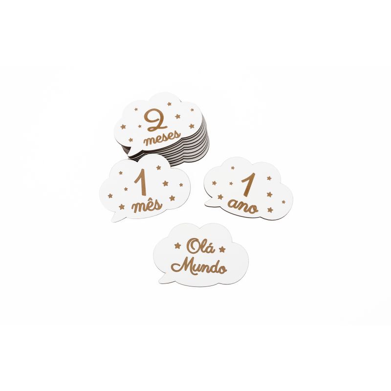 SET 13 PLACAS DE NASCIMENTO NUVEM 12X8.2X0.3CM MDF BRANCO