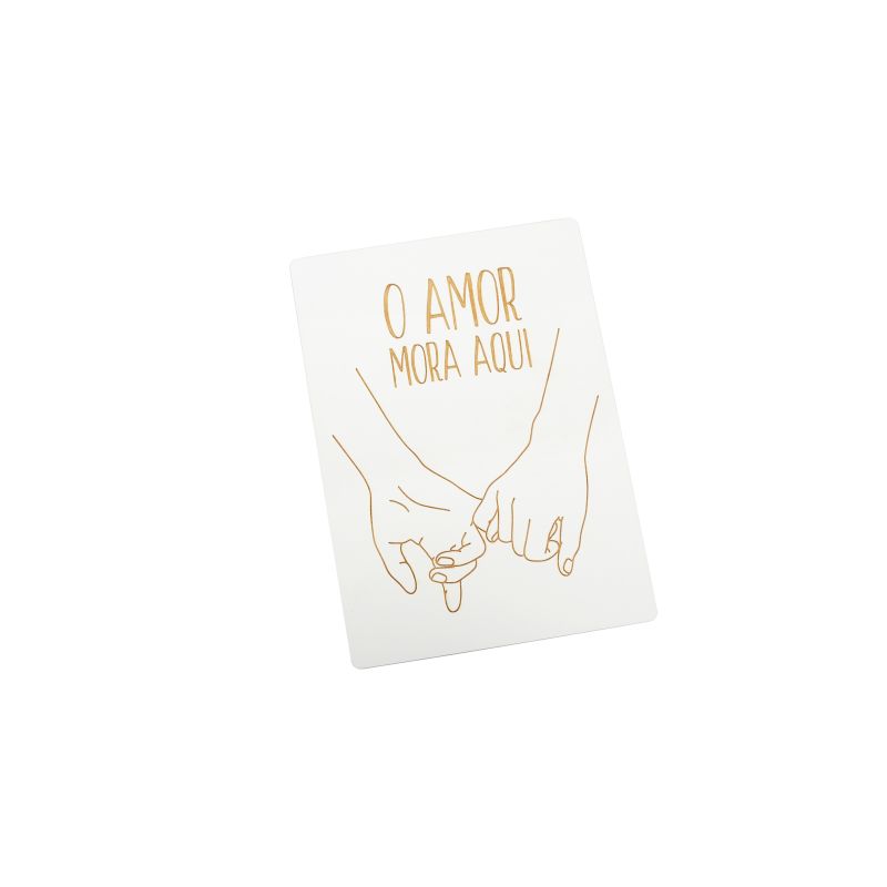 PLACA "O AMOR MORA AQUI" 16X22X0.8CM MDF BRANCO