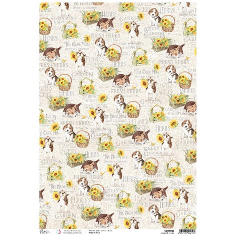Rice Paper A3 Piuma Flowers & puppies