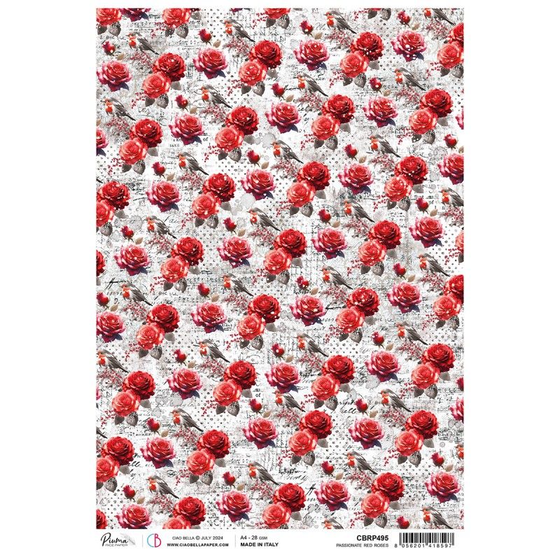 Rice Paper A4 Passionate Red Roses