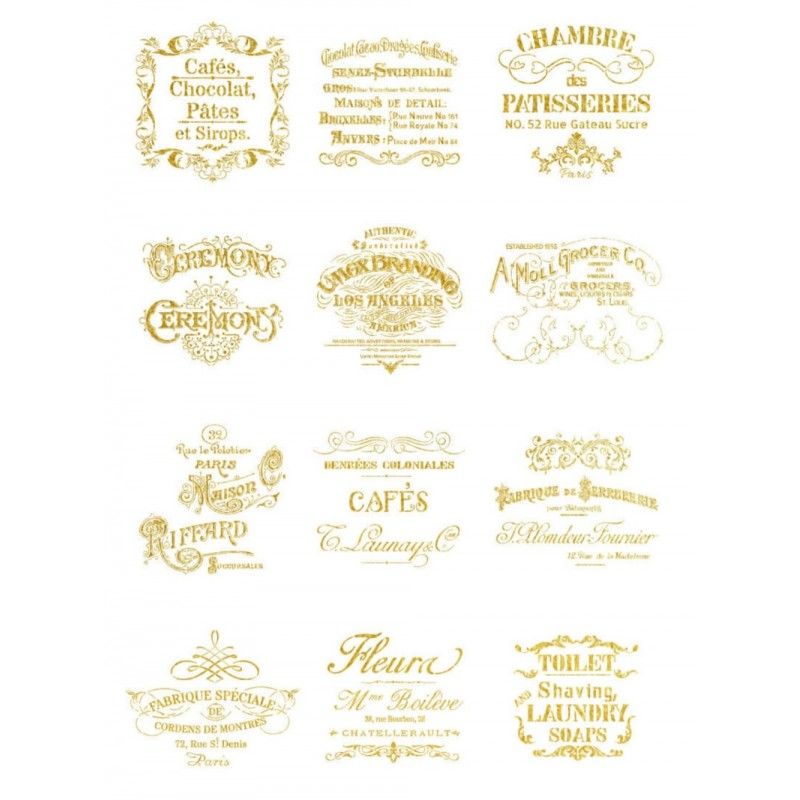 Papel de Arroz Fondo ORO SELLOS VINTAGE 30x41cm