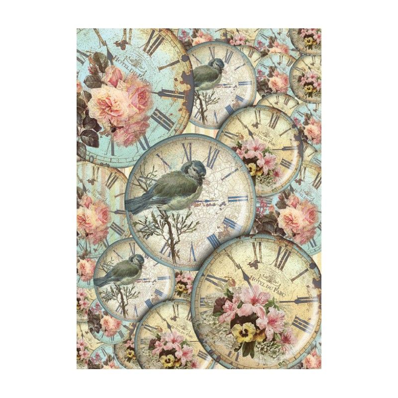 Papel de Arroz ESFERAS RELOJ AVES 30x41cm