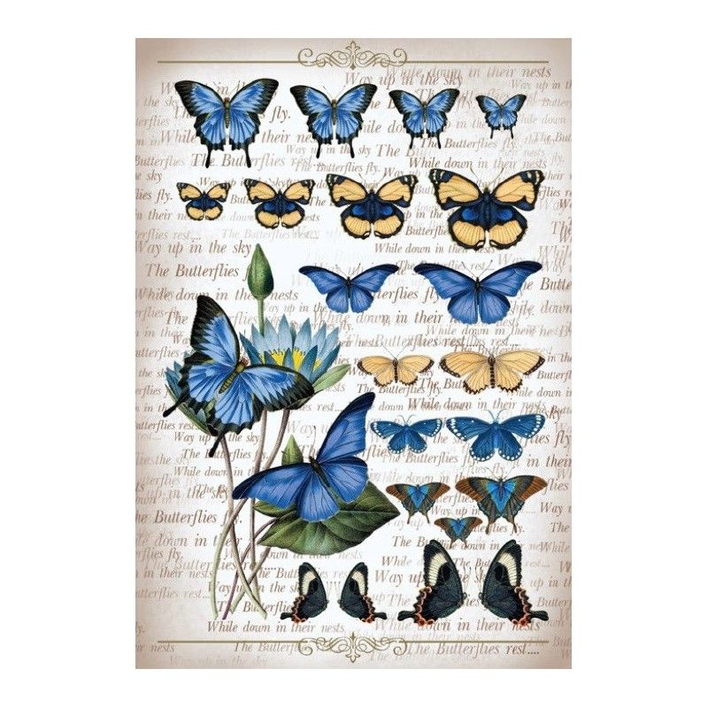 Papel de Arroz MARIPOSAS AZULES 30x41cm