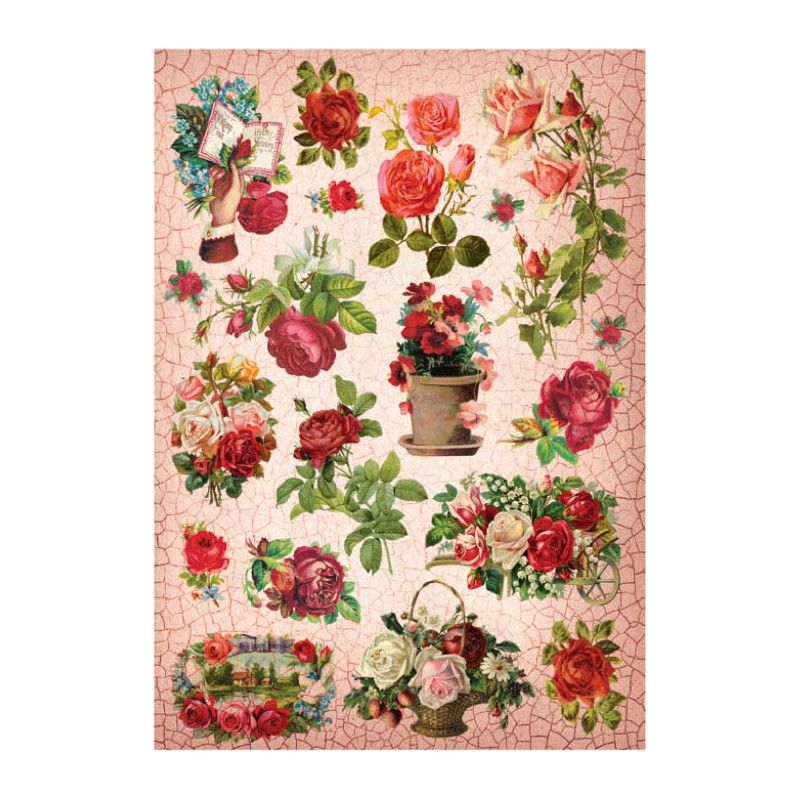 Papel de Arroz ROSAS SOBRE CRAQUELADO 30x41cm