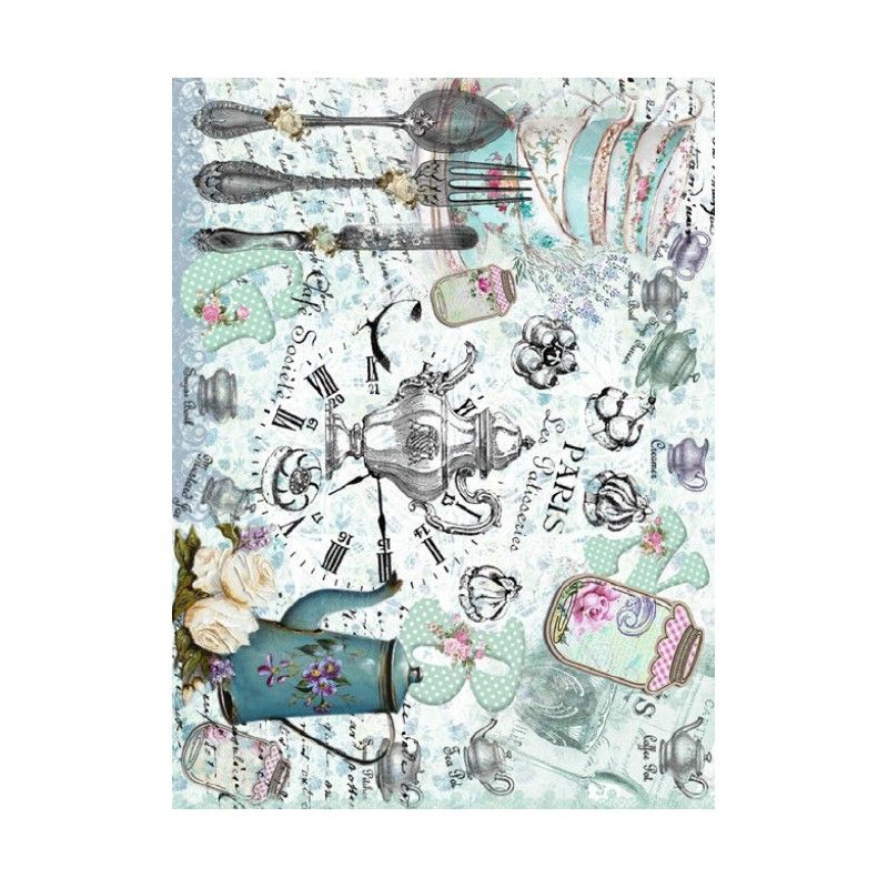 Papel de Arroz JUEGO DE TÉ AZUL 30x41cm