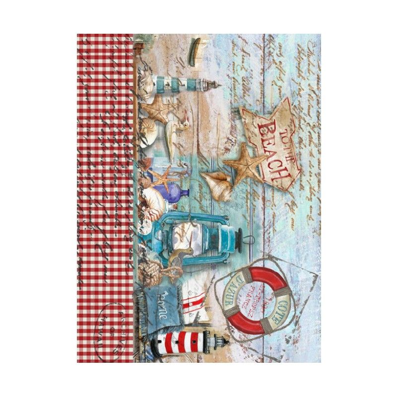 Papel de Arroz FONDO MARINO LETRAS BEACH 30x41cm