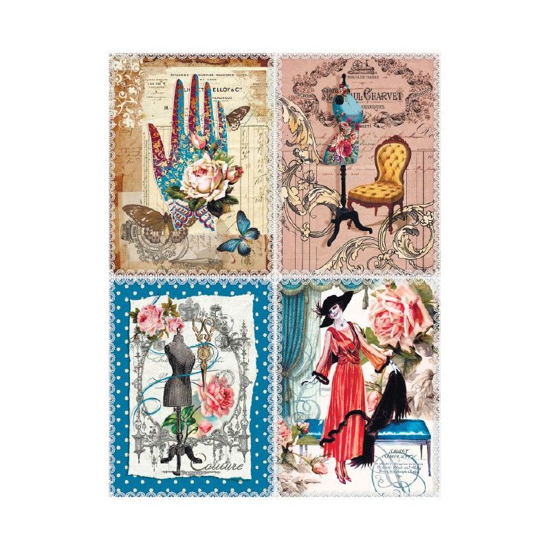 Papel de Arroz POSTALES COSTURA VINTAGE 30x41cm