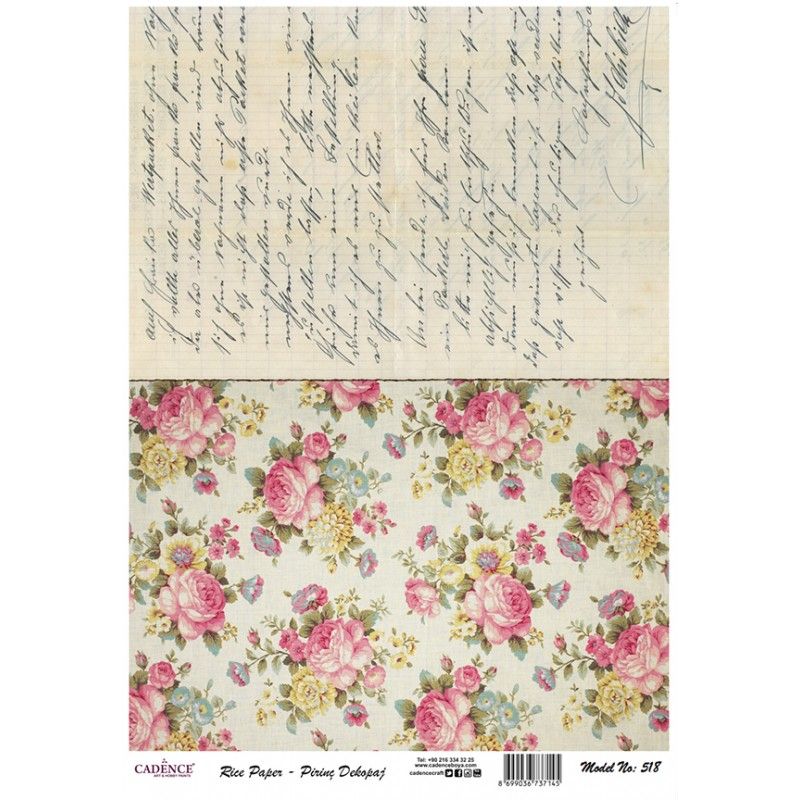 Papel de Arroz ROSAS Y CARTA 30x41cm