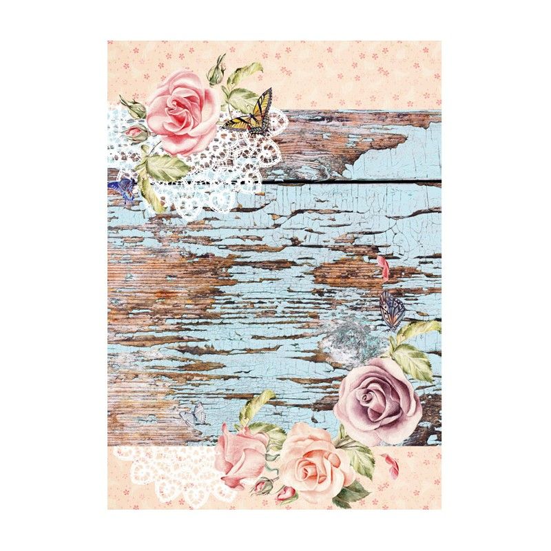Papel de Arroz TABLÓN Y ROSAS 30x41cm