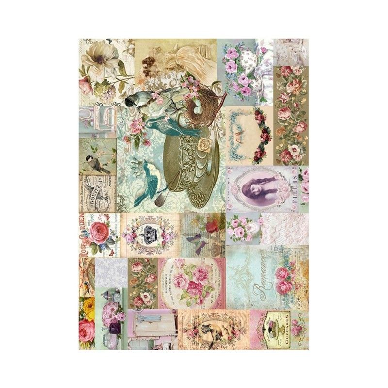 Papel arroz ETIQUETAS SHABBY 30x41cm
