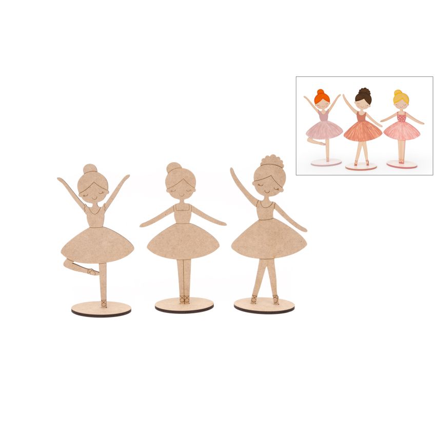 SET 3 BAILARINAS 25X0.5CM MDF C/BASE