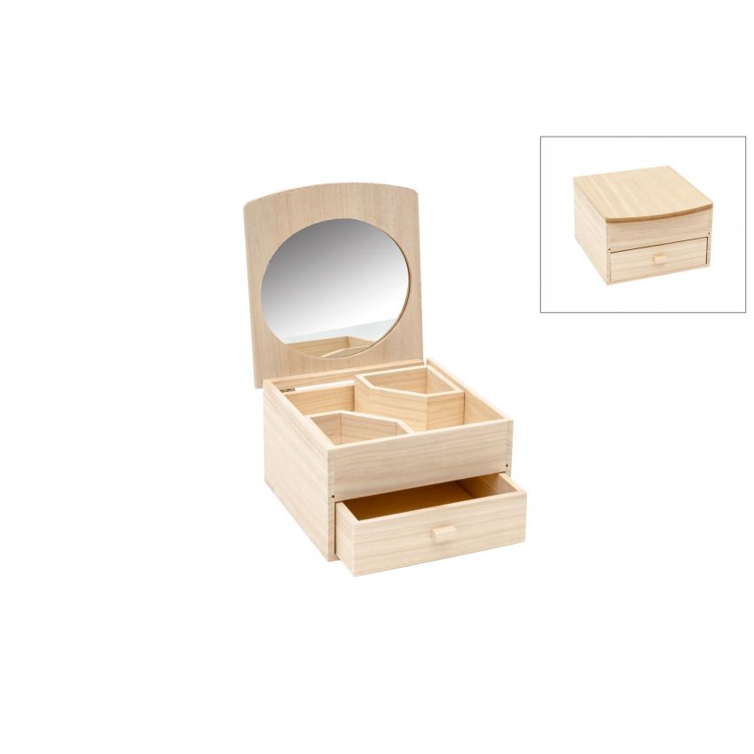GUARDA JOIAS C/ESPELHO C/GAVETA 18X19.5X12CM