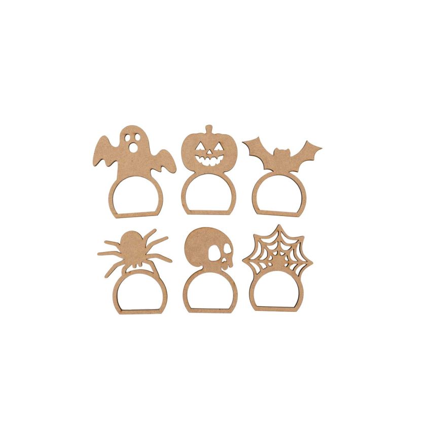 SET 12 ARGOLAS GUARDANAPO HALLOWEEN 10X0.3CM MDF