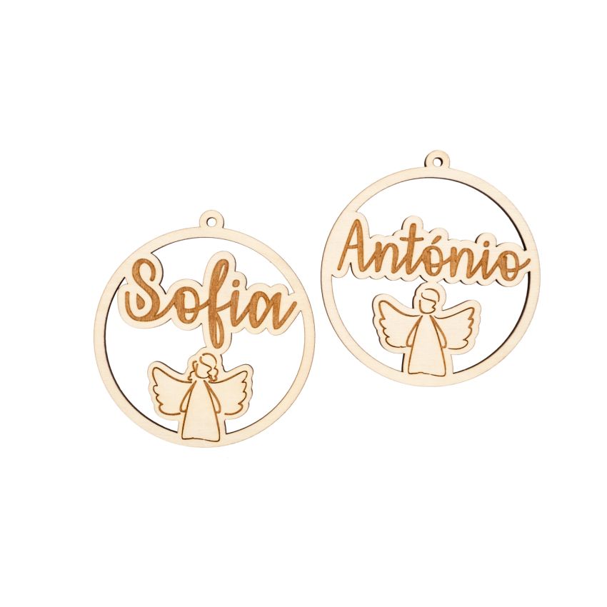 BOLA DE NATAL ANJO C/ NOME PERSONALIZAVEL D.10X0.4CM CHOUPO