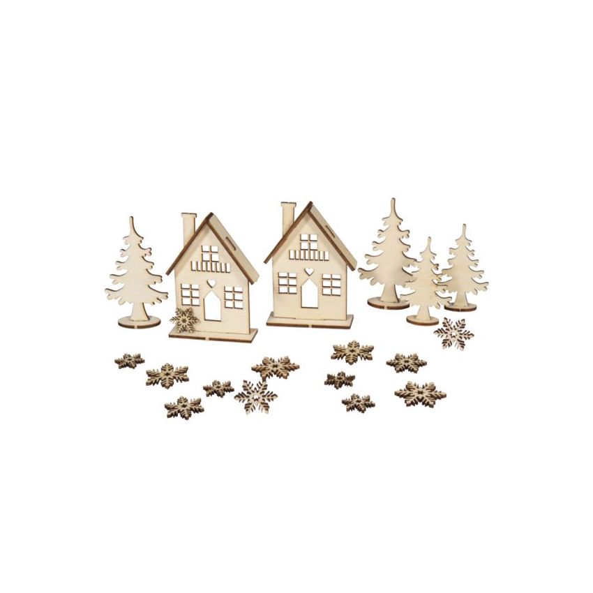 KIT CASAS DE MADEIRA 12cm altura RAYHER