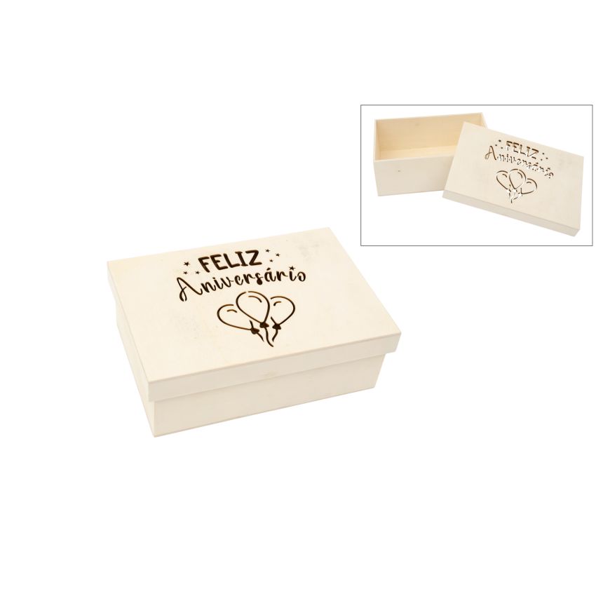 CAIXA FELIZ ANIVERSÁRIO 22X15X8CM