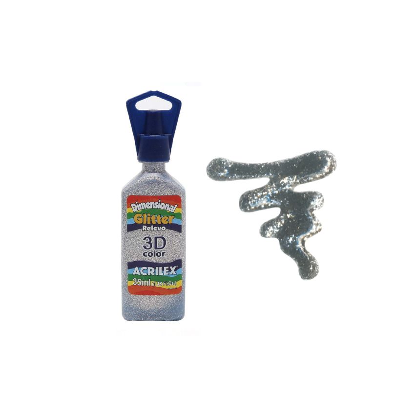 DIMENSIONAL RELEVO 3D GLITTER 35ML PRATA 12212202 ACRILEX 