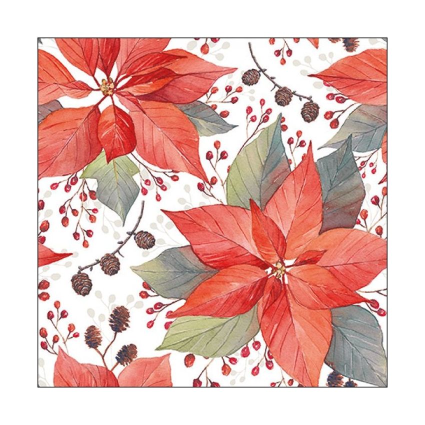 Guardanapo POINSETTIA AND BERRIES 30x30cm