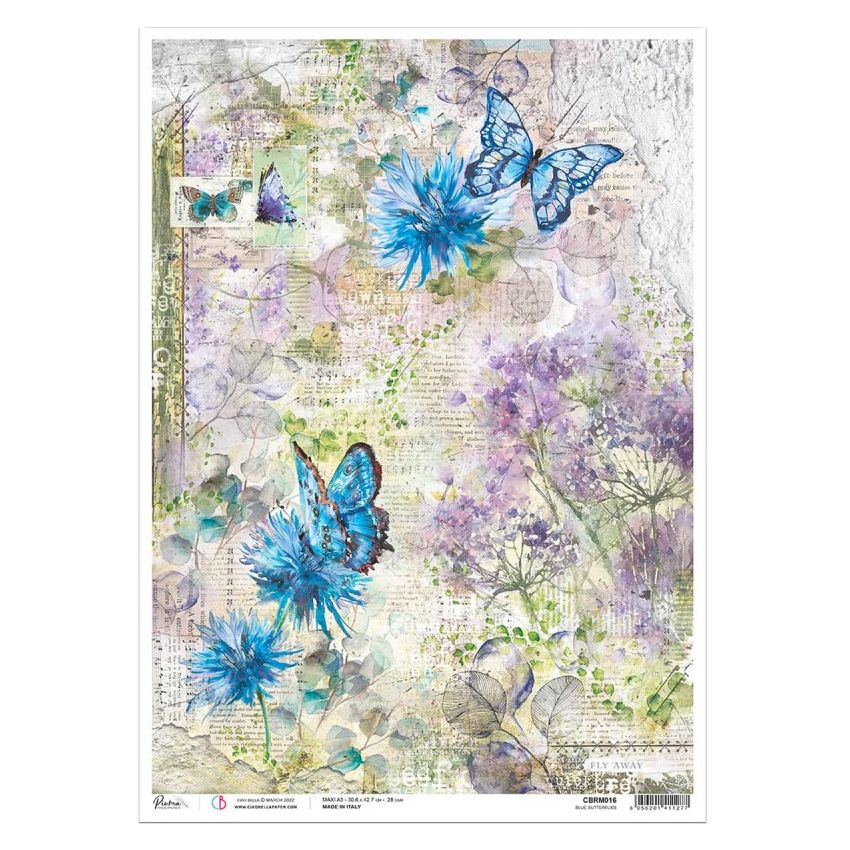 Rice Paper A3 Blue Butterflies