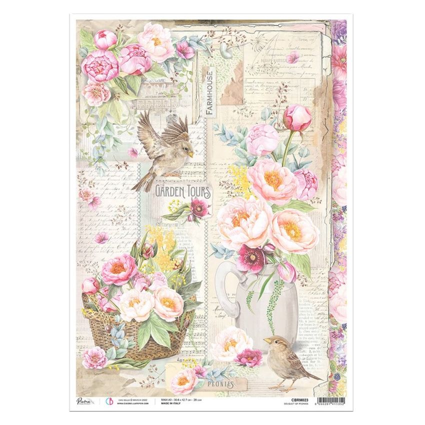 Rice Paper A3 Bouquet of Peonies