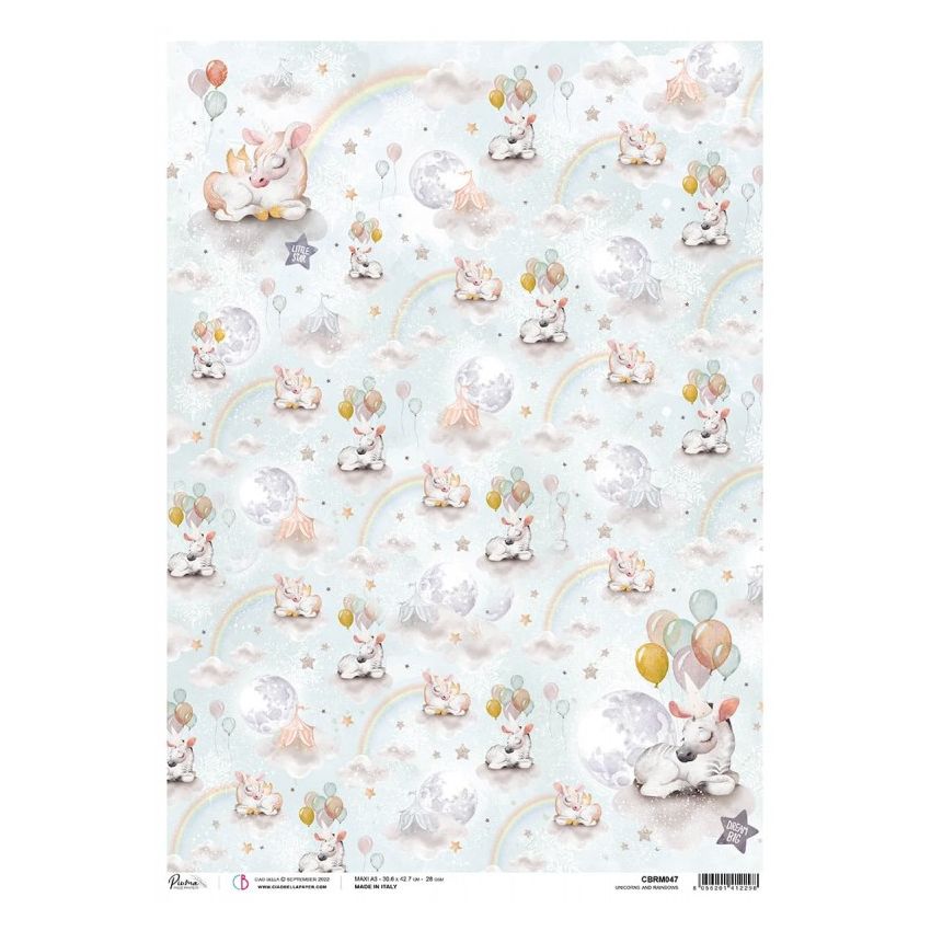 Rice Paper A3 Piuma Unicorns and Rainbows