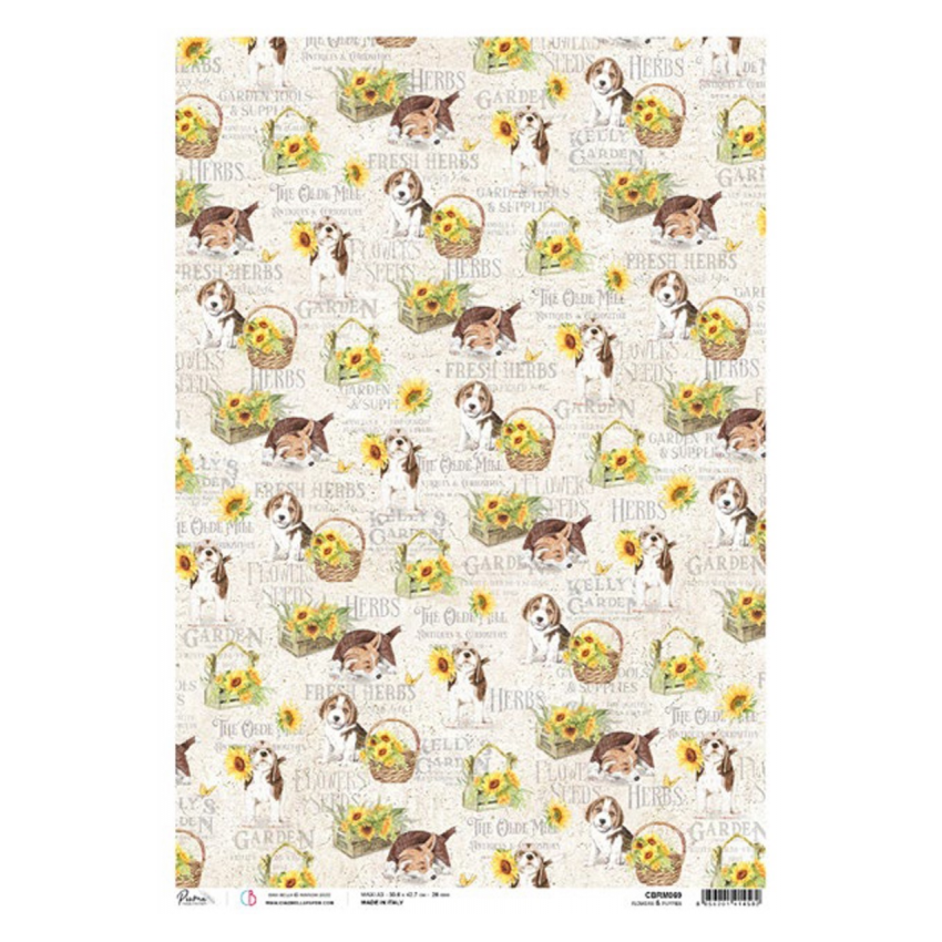 Rice Paper A3 Piuma Flowers & puppies