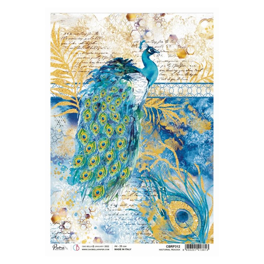 Rice Paper A4 Piuma Nocturnal Peacock