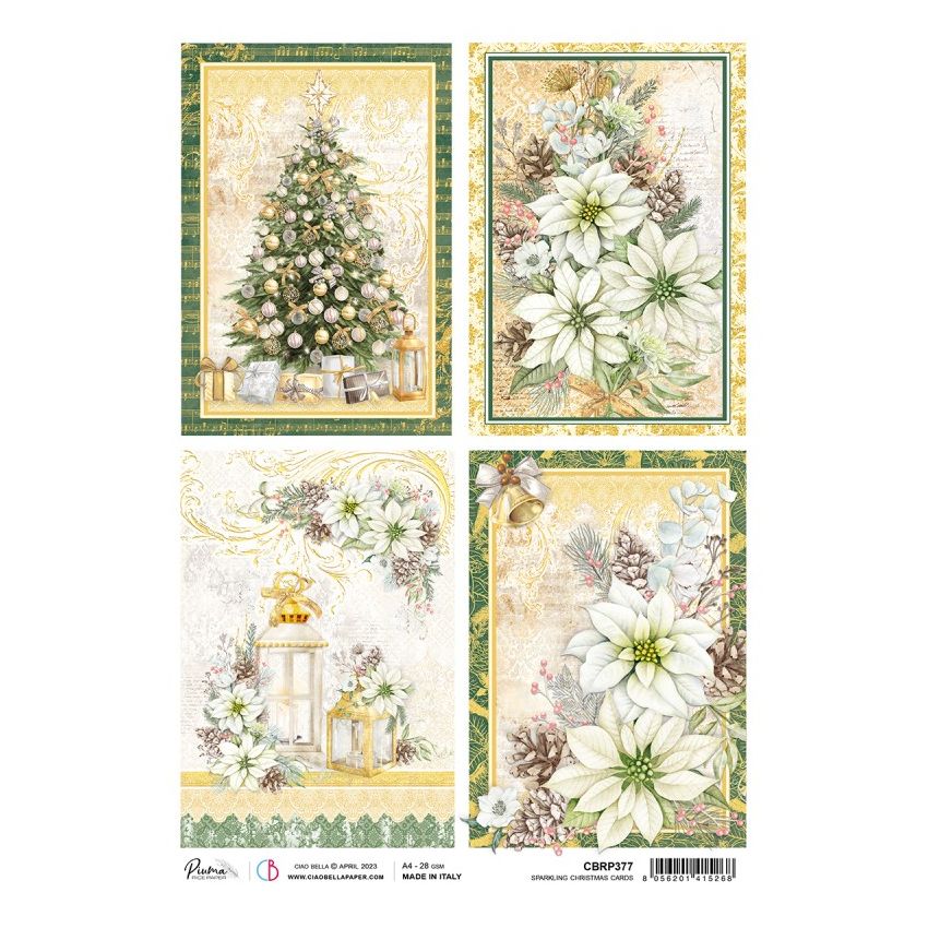 Rice Paper A4 Piuma Sparkling Christmas cards